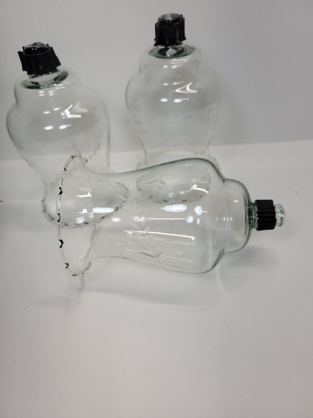 Vintage Homco Clear Glass Peg Votive Candle Holders Etched Wheat Floral Set of 3